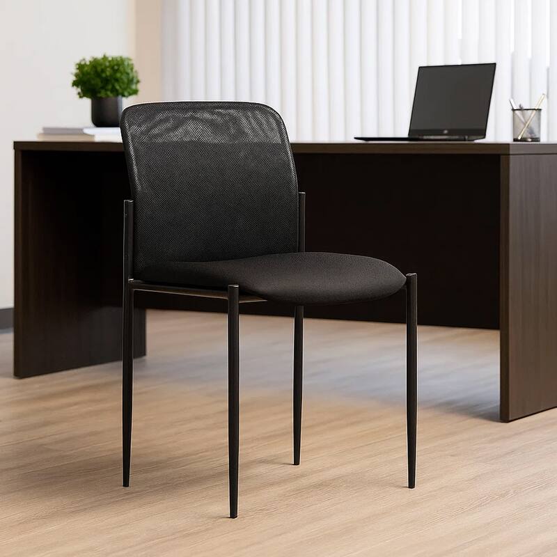 Vayu Stackable Guest Chair, Black Mesh, Soft Crepe Fabric