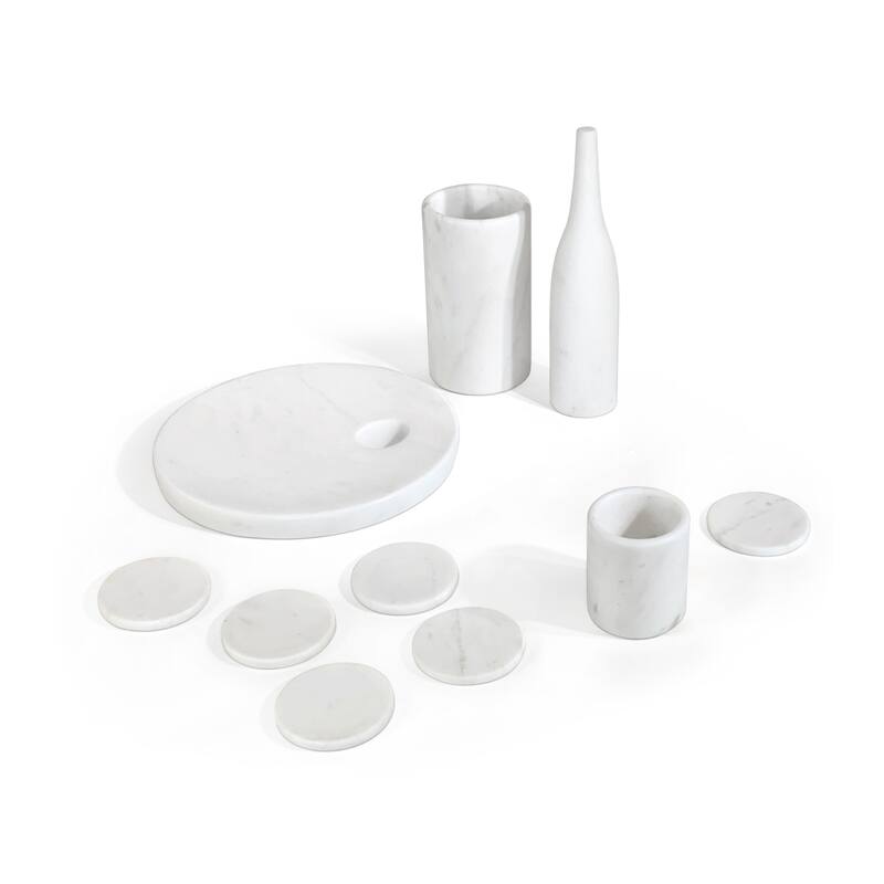 Roomfitters Natural Marble Dining Room Accessories Set, Luxury 10-Piece Genuine Stone Tabletop Collection