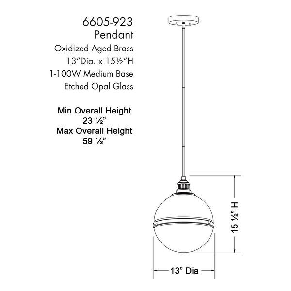 dimension image slide 1 of 2, Minka Lavery 6605 Vorey 13" Wide Pendant with Etched Opal Glass