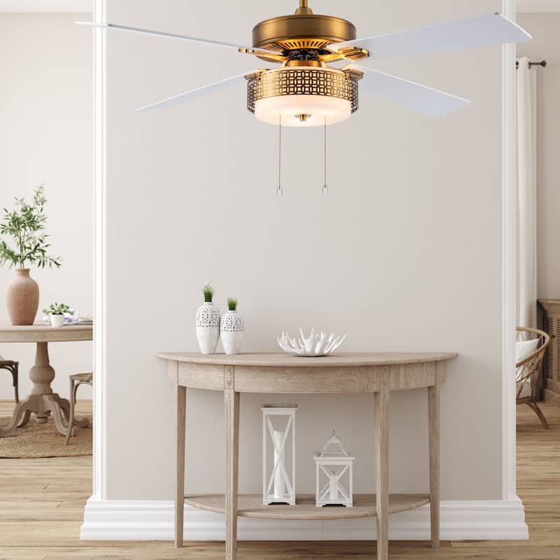 Dinah River of Goods Brass and Glass 52-Inch Ceiling Fan with Light - 52" x 52" x 12.5"/17.5"