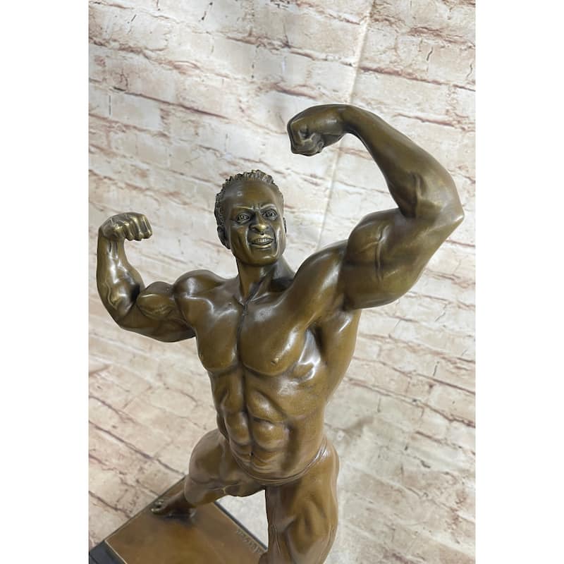 Bodybuilder Muscle Iron Man Athlete Bronze Statue Sculpture Trophy 21 Inches X 10 Inches