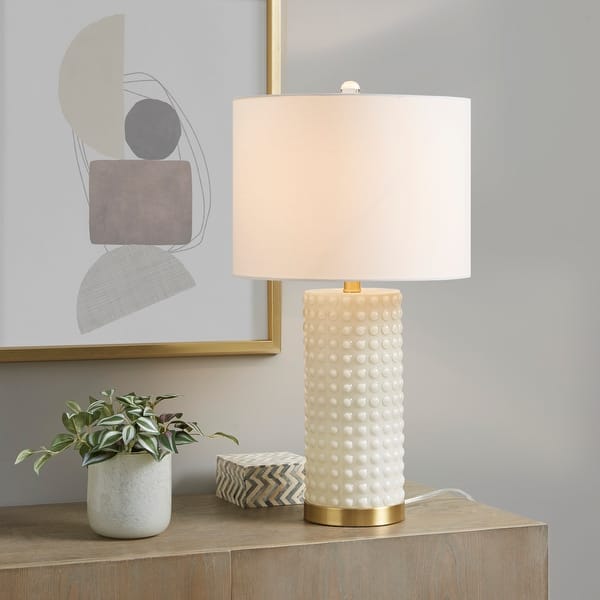 INK+IVY Grace Ivy White/Gold Textured Dot Table Lamp Bed Bath