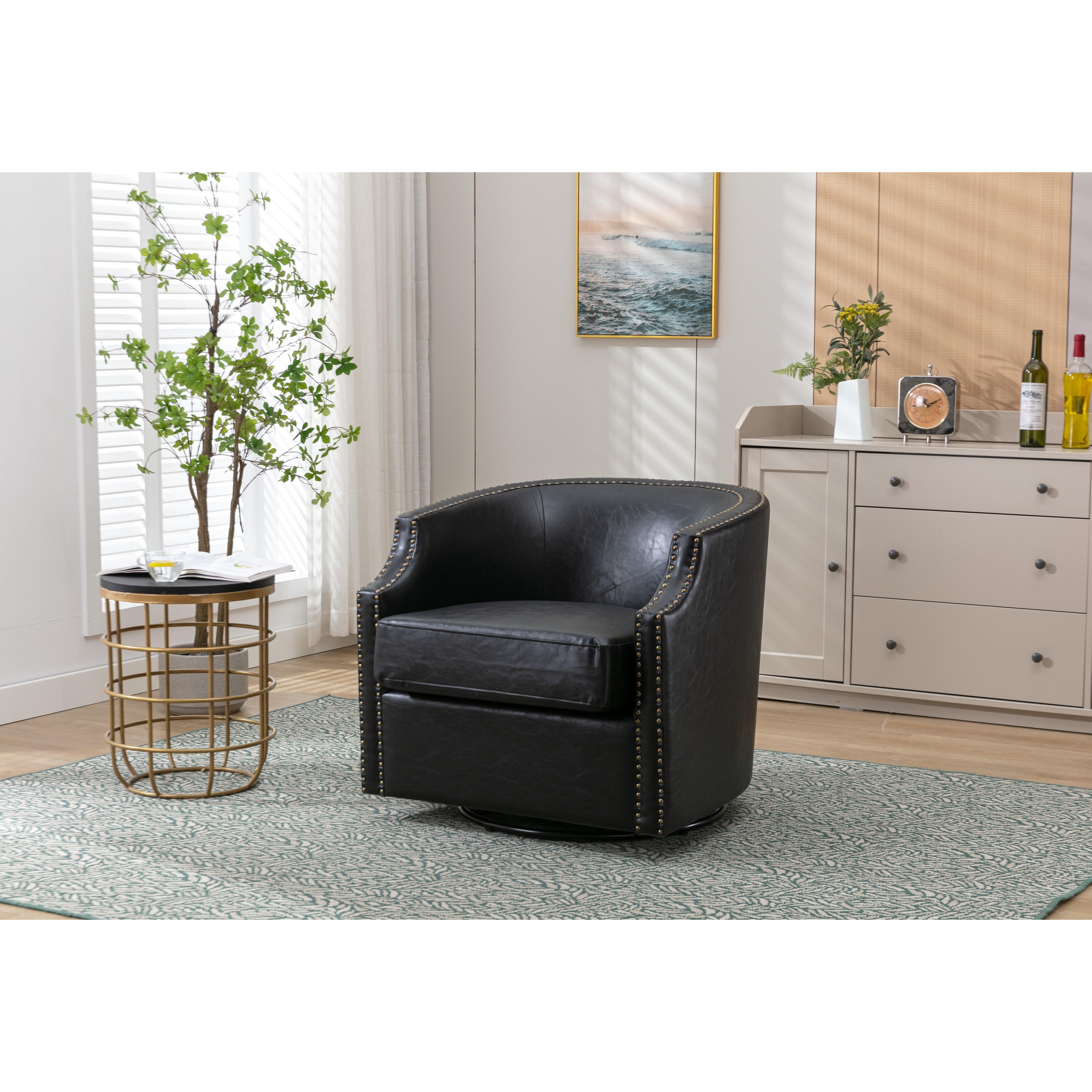 Swivel Chair Living Room Nailheads Accent Chairs, Black Bed Bath