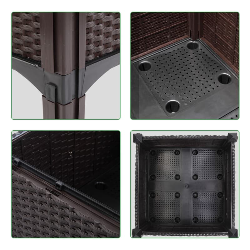 Set of 4 Brown Indoor & Outdoor Plastic Raised Garden Planters Box