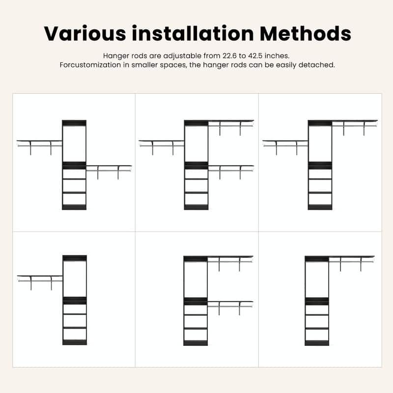 Heavy-Duty Wood Walk-In Closet Organizer - Adjustable Wardrobe System with 4 Hanging Rods & 5 Shelves for 8 ft Spaces