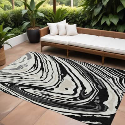 HomeRoots Abstract Transitional Rectangle Outdoor Rug