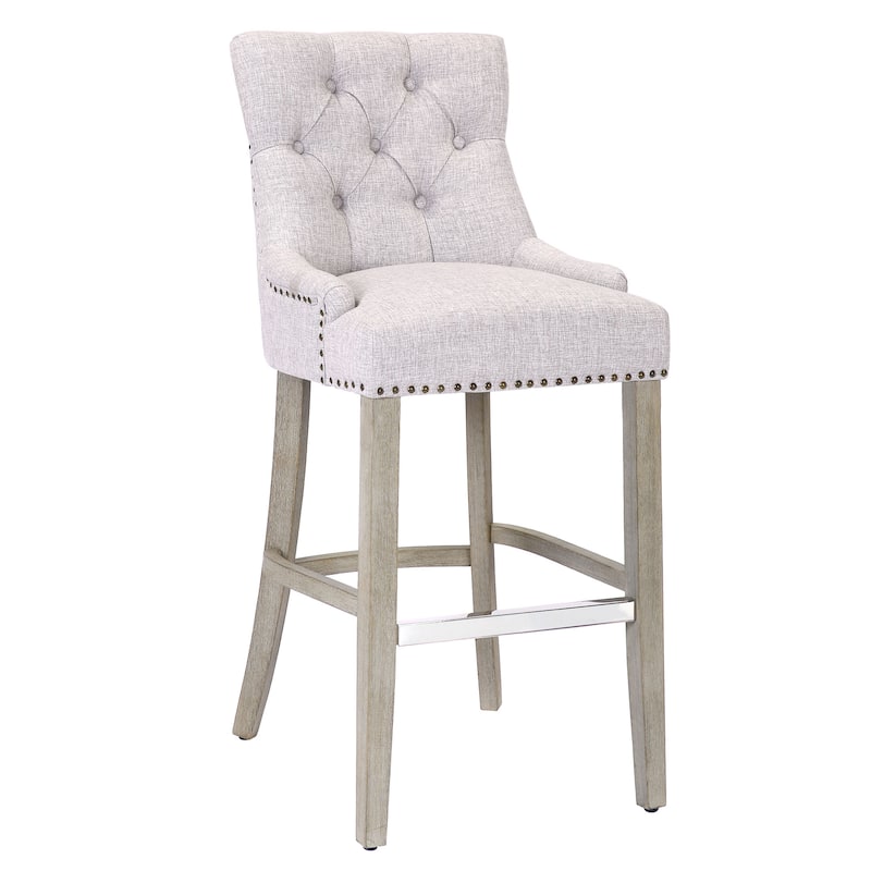 Carter 29" Upholstered Button Tufted Bar Stool, Antique Gray Legs