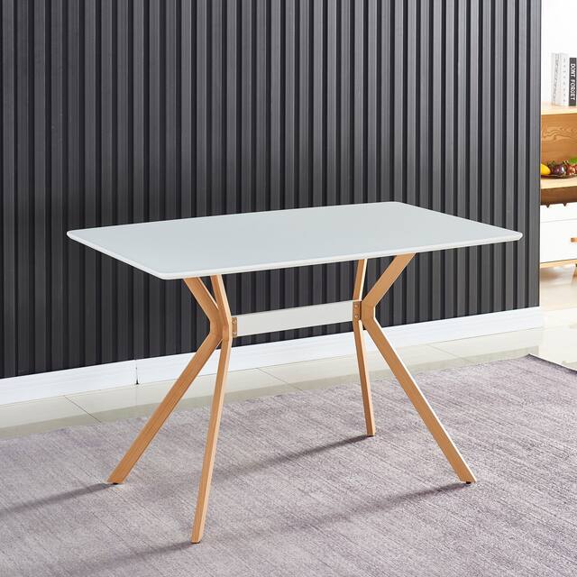 Rectangular White Wood Dining Table - White