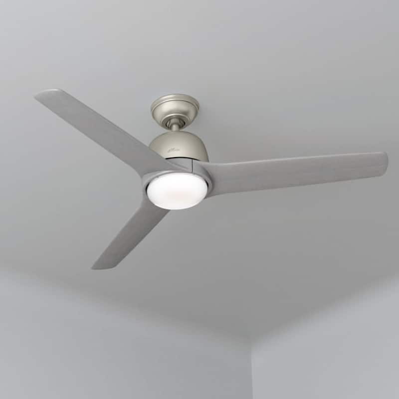 Hunter 54" Norden Ceiling Fan with LED Light Kit and Handheld Remote - Transitional, Modern, Contemporary - Matte Nickel