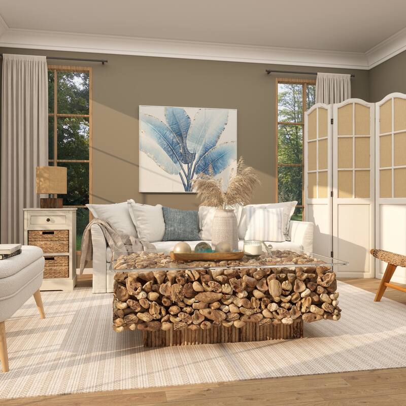 Blue Metal Leaf Palm Tree Home Wall Decor with Gold Foil Accents and White Speckled Details