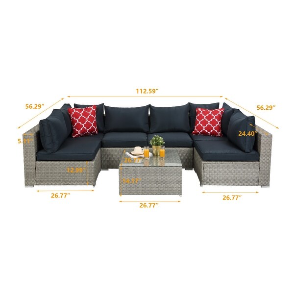 Outdoor Rattan 7-piece Sectional Sofa with Cushion