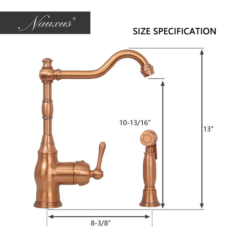 One-Handle Copper Widespread Kitchen Faucet with Side Sprayer - 8.3*13"