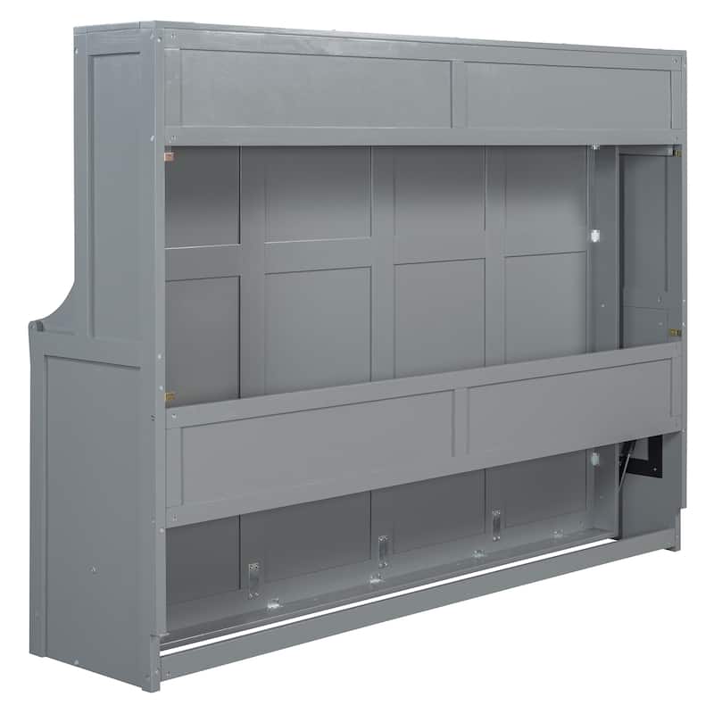 Queen Size Foldable Murphy Bed Wall Bed Convertible Desk with Storage, Bedroom Pine Wood Bed Frame, Modern Pull Down Bed