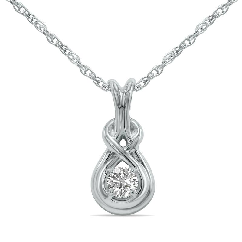 1/10 Carat TW Lab Grown Round Diamond Love Knot Solitaire Pendant in .925 Sterling Silver (F-G Color, VS1-VS2 Clarity)