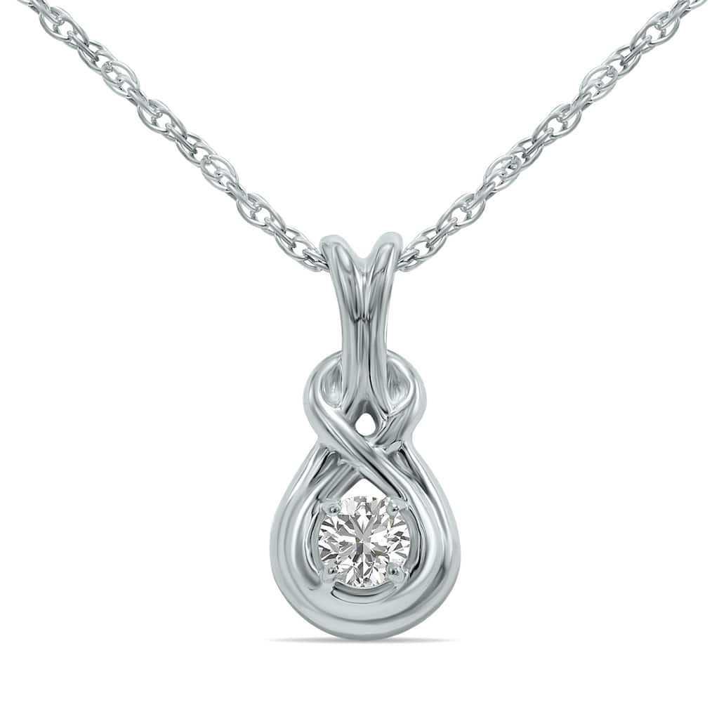 1/10 Carat TW Lab Grown Round Diamond Love Knot Solitaire Pendant in .925 Sterling Silver (F-G Color, VS1-VS2 Clarity)