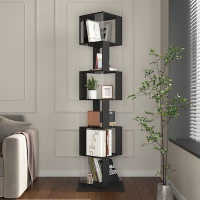6-Tier Multi-Function Rotating Bookshelf, Floor Rack with Acrylic Plate