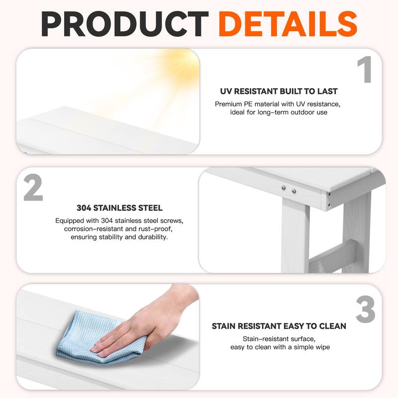 3-Piece HDPE Outdoor Dining Set with Umbrella Hole Table and Two 2-Person Benches
