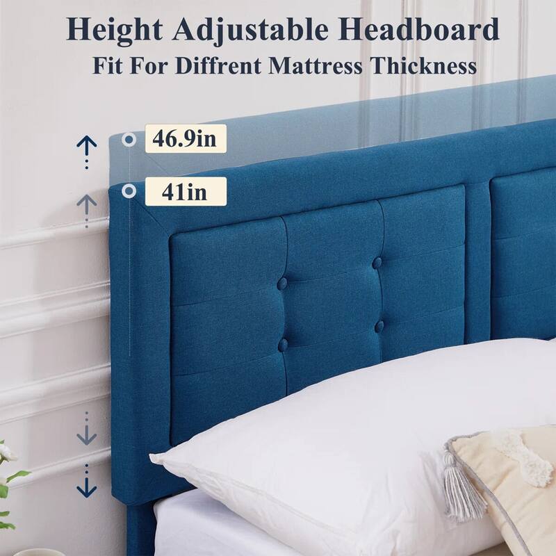 VECELO Tufted Upholstered Kids Bed with Adjustable Headboard,Twin Size Bed Set of 2
