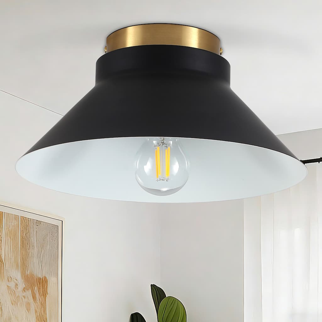 Modern Black Gold Flush Mount Ceiling Light for Hallway Stairway Foyer - Matte Black