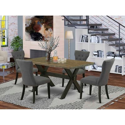 HomeStock 5-Piece Rectangle Natural Oak Finish Solid Wood Top Dining Table with 4 Upholstered Chairs with Lattice Back