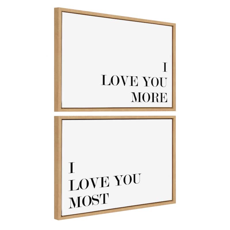 Kate and Laurel Sylvie Love More Framed Canvas Art Set by Maggie Price - 2 Piece Set 18x24 - Natural