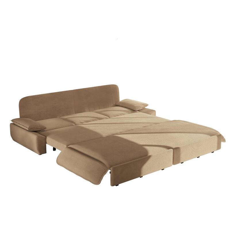 94.5" King Size Pull Out Sofa Bed, 3-in-1 Convertible Sleeper in Corduroy Fabric, Sofa Bed