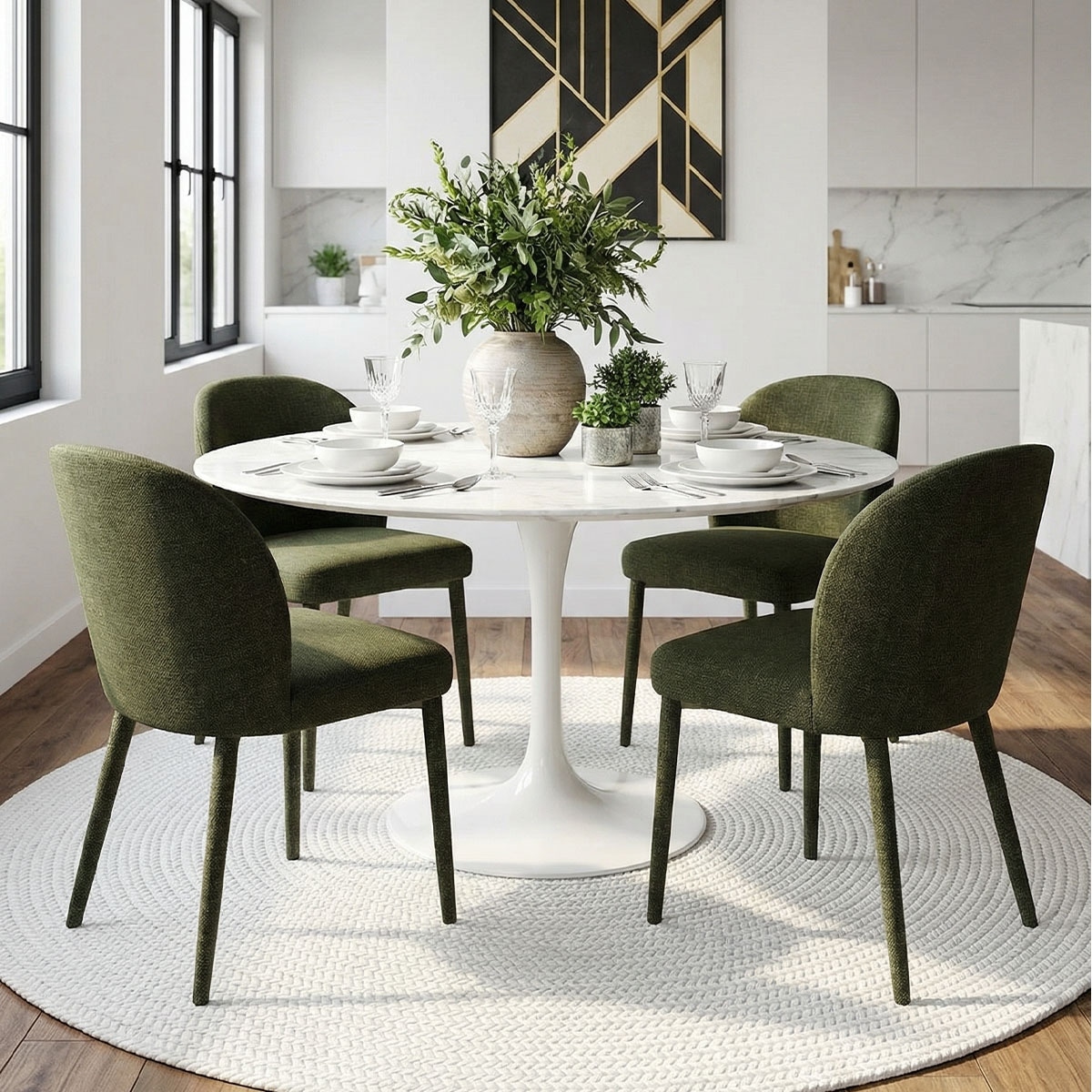 Fully Upholstered Textured Fabric Dining Chairs with Fabric-Wrapped Legs (Set of 4)