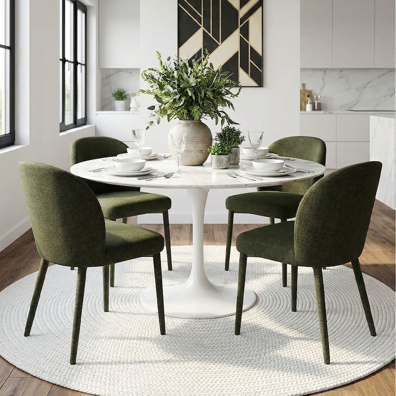 Fully Upholstered Textured Fabric Dining Chairs with Fabric-Wrapped Legs (Set of 4) - Green