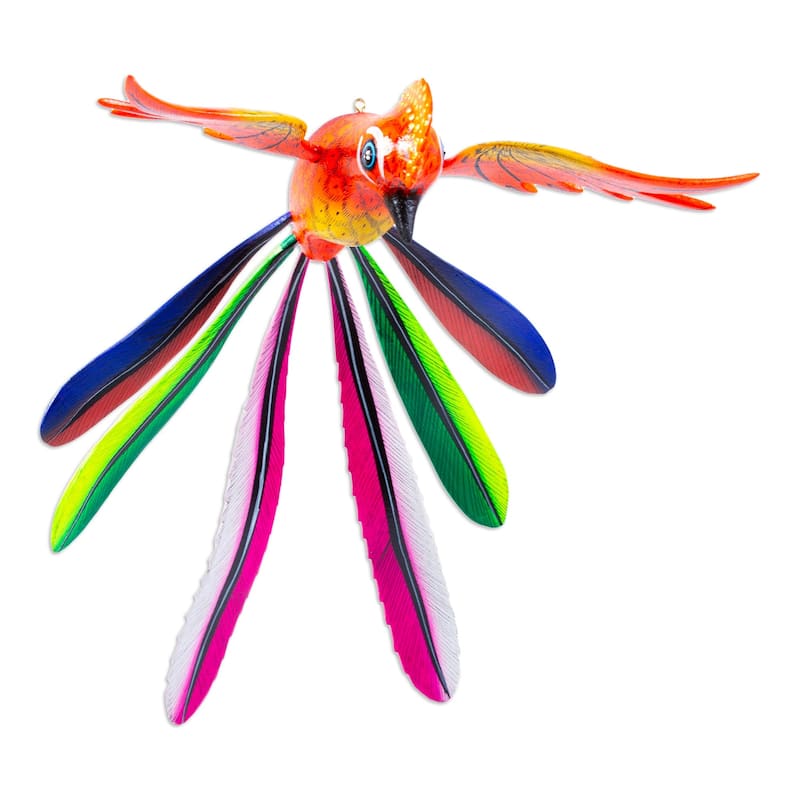 Novica Handmade Orange Quetzal Wood Alebrije Sculpture