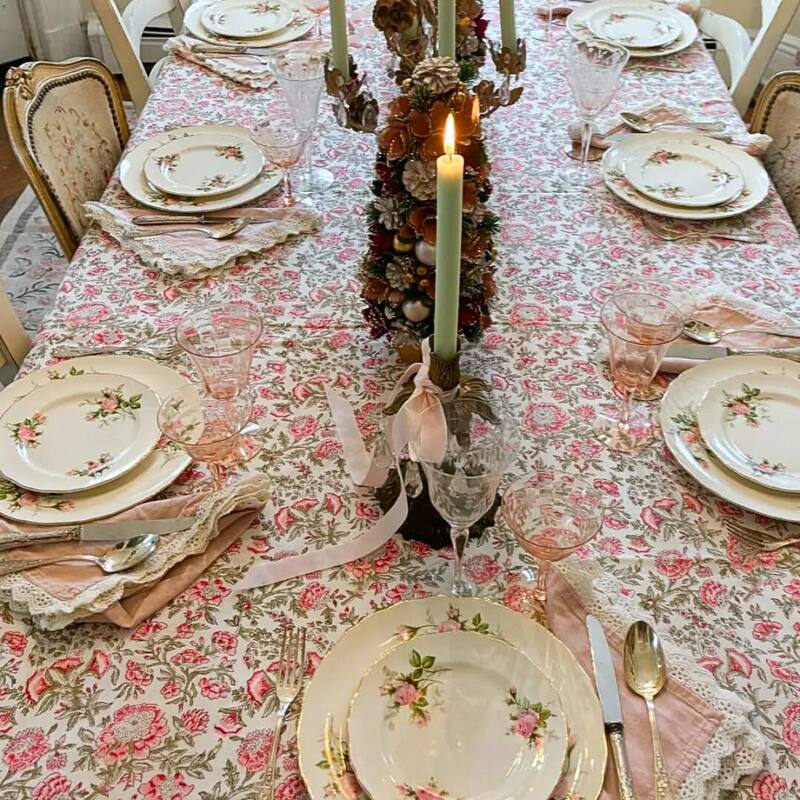 Beatrice pink and green tablecloth