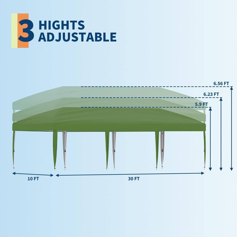 10x30 Pop Up Canopy, 3 Adjustable Height - 10*30Ft