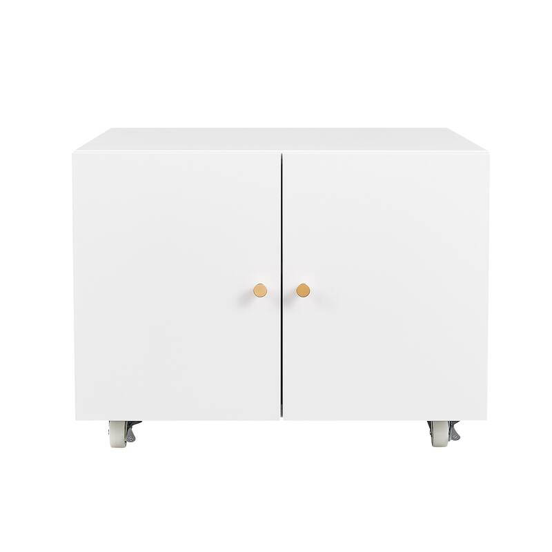 Mobile Copier Cabinet 2-door Steel Rolling Printer Stand With Storage Metal File Cabinet With 360 Degree Rotation Wheels - White
