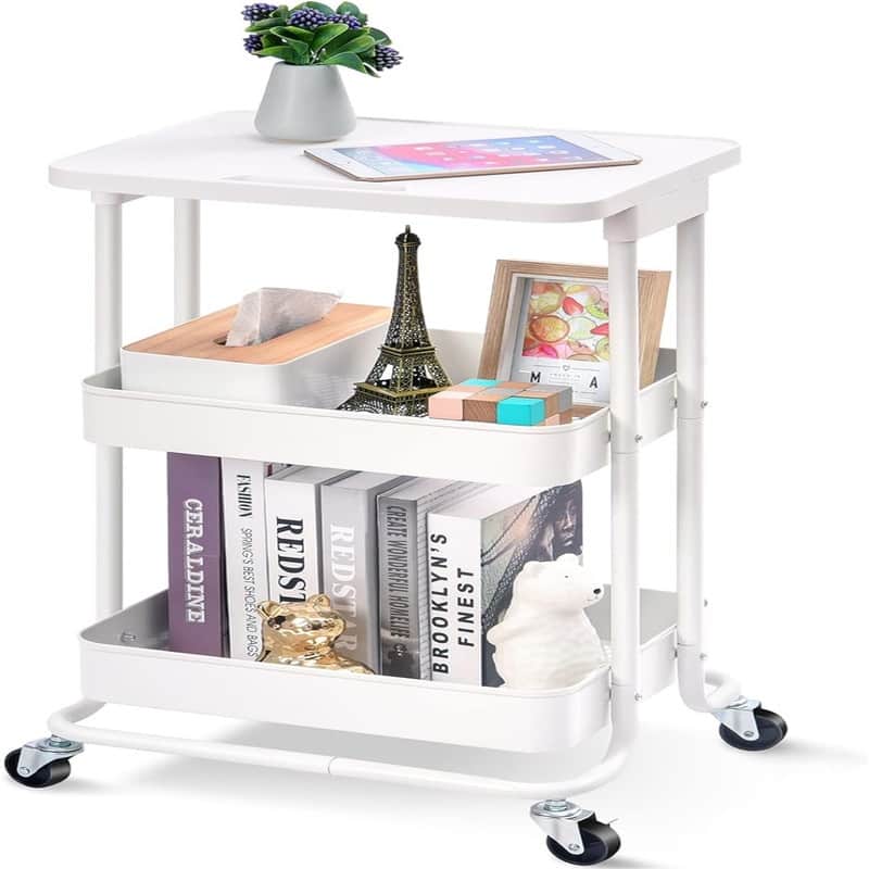 3-Tier Metal Rolling Storage Cart - 14"D x 16.7"W x 30"H - Pure White