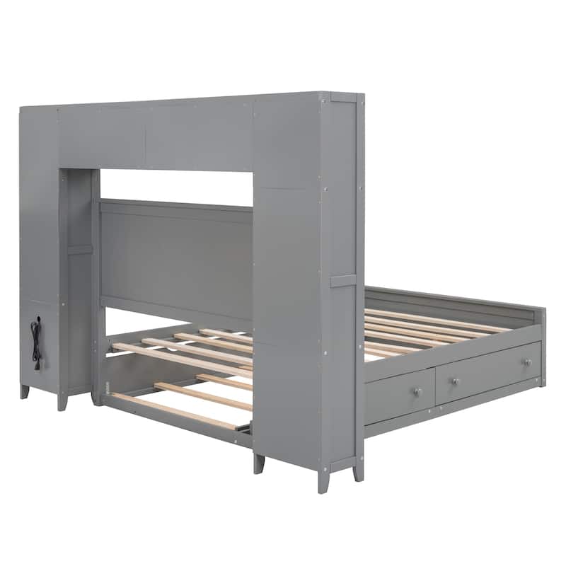 Modern Wooden Bed with Cabinet, Shelf & Sockets