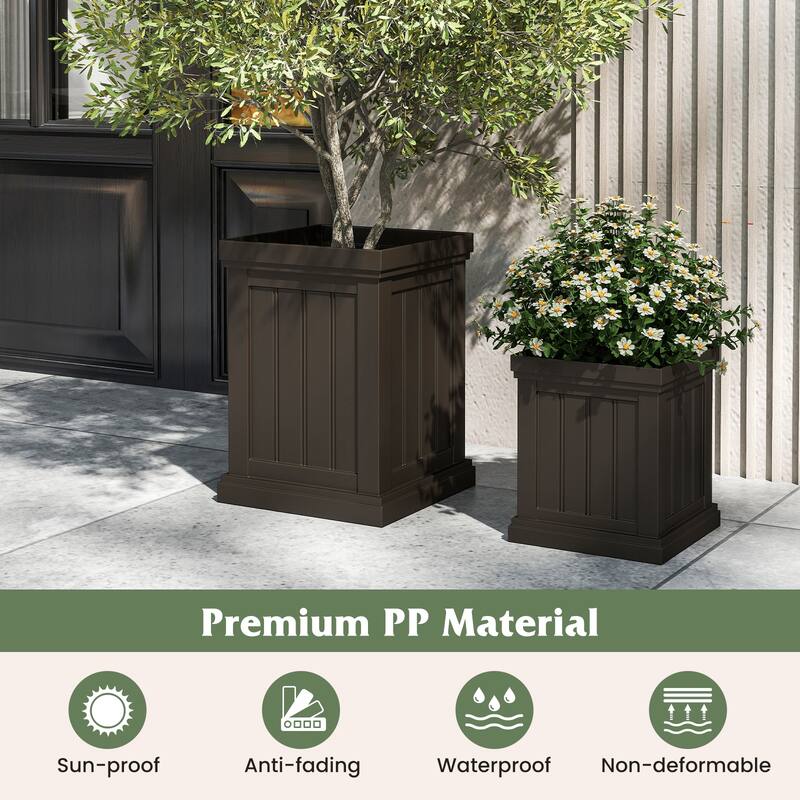 Gymax 19'' Square Plastic Planters Set of 2 w/ Drainage Holes &