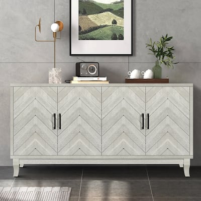 Vintage Style Buffet Cabinet - Lacquered 4-Door Wooden Sideboard for Living Room