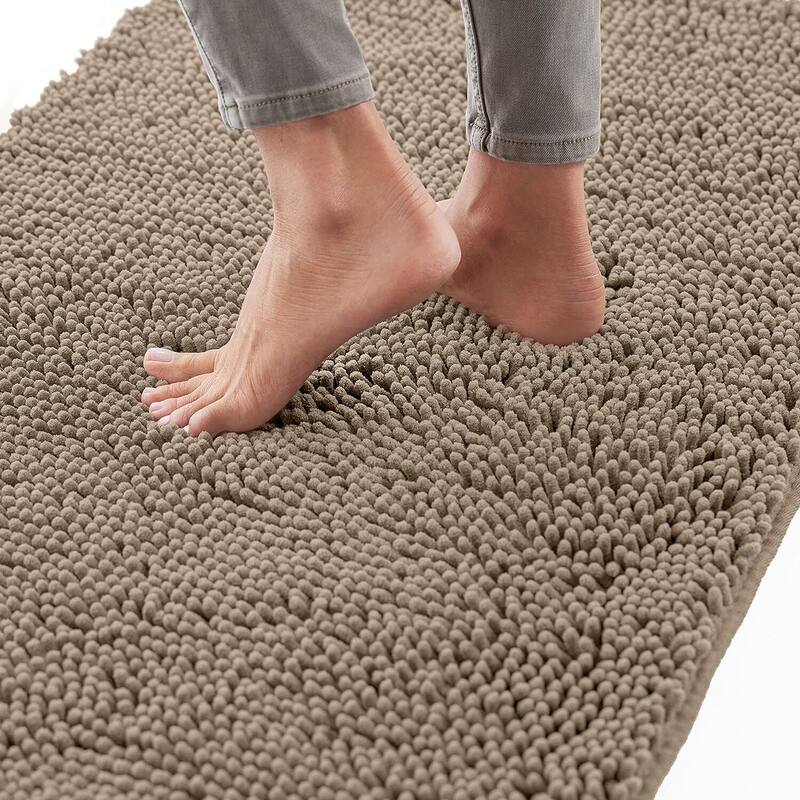 Thick Soft Absorbent Chenille, Rubber Backing - Beige