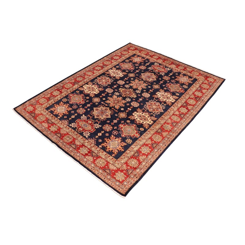 Rustic Super Kazak Ashley Blue/Red Wool Rug - 8'2'' x 10'4'' - 8'2'' x 10'4''