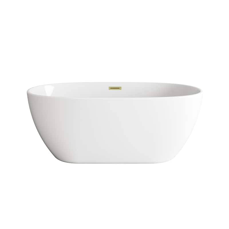 Adler Soaking Bathtub in Glossy White - Glossy White with Brushed Gold Trim - 59"