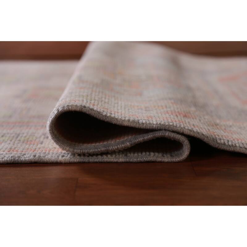 Hand Knotted Oriental 100% Wool Carpet Transitional Geometric Greys & Charcoal Oushak Runner Rug - 13' 0'' X 3' 1''