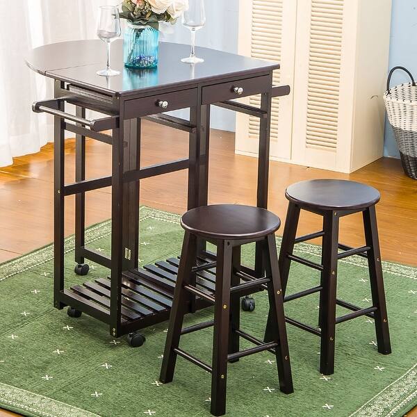 Shop Kitchen Island Cart Folding Top Drop Leaf With 2 Stools