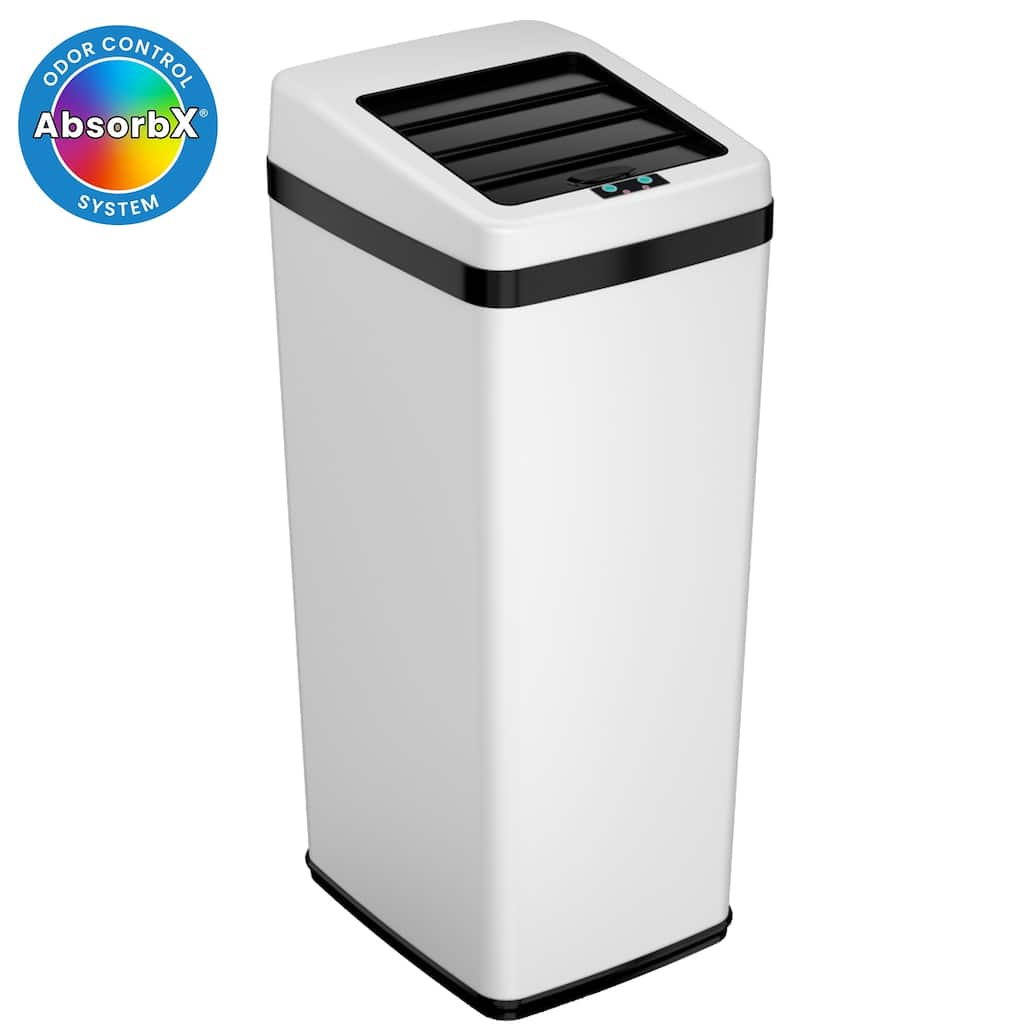 iTouchless 14 Gal White Stainless Steel Sliding Lid Sensor Trash Can