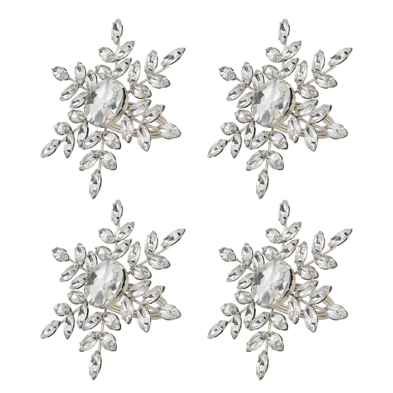 Elegant Frost Beaded Snowflake Napkin Ring (Set of 4)
