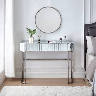 39" Mirrored Makeup Vanity Table with Stainless Steel Base, Mirrored Dressing Table with 2 Drawers