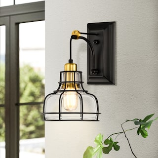 Matte Black and Gold 1-Light Indoor Wall Sconce with Clear Glass
