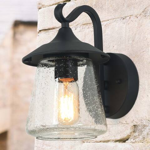 Transitional Black 1-Light Glass Outdoor Wall Sconces Patio Lamp - W 6.25"* H 9.8"* E 7.9"