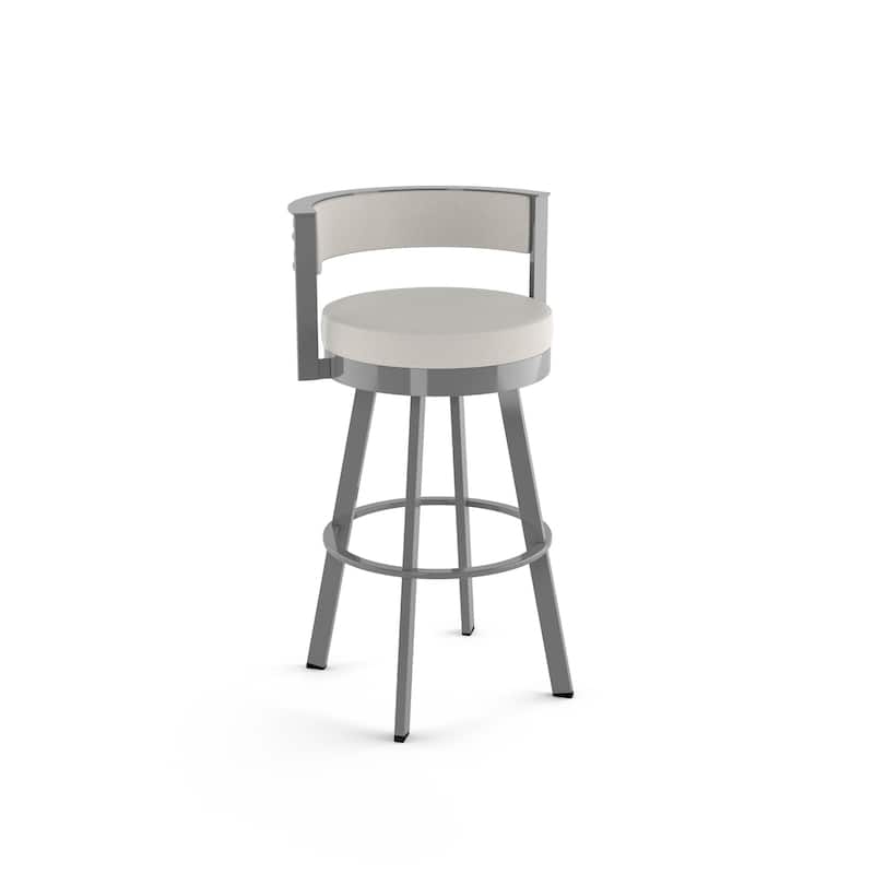 Amisco Browser Swivel Bar Stool - Light Grey Polyester / Glossy Grey Metal
