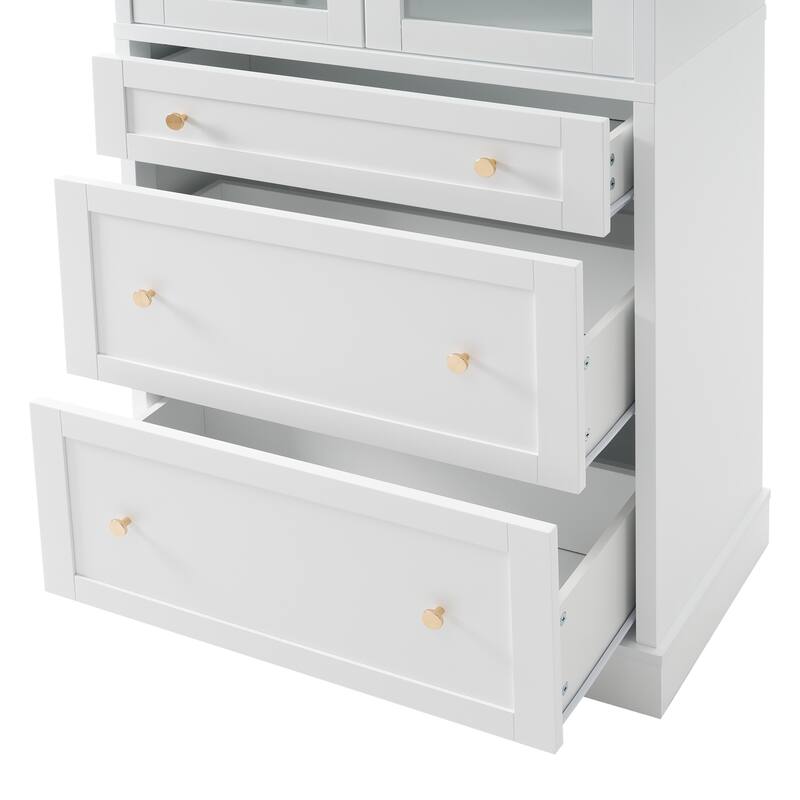 GDFStudio - Lilia Cabinet Modern MDF Freestanding Tall Storage 70.1 Inch with Glass Doors & Adjustable Shelves