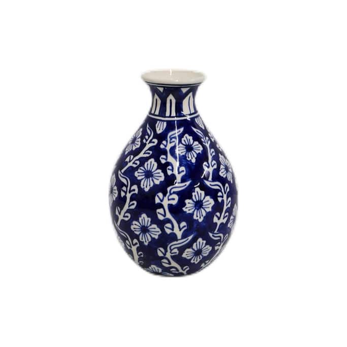 Home&Manor Ceramic Bottle Vase Blue/White