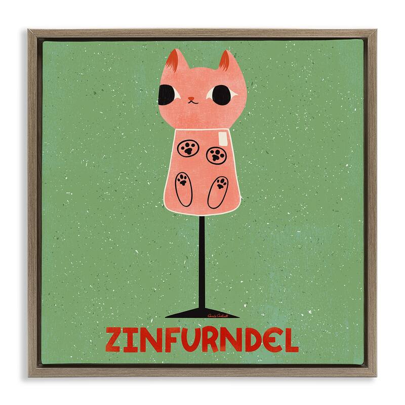 Stupell Zinfurndel Feline Wine Framed Floater Canvas Wall Art Design By Carrie Cantwell - 25 x 25 - Brown